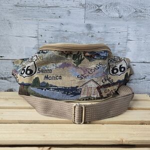 Vintage Route 66 Tapestry Fanny Pack Adustable Belt Bag Sling Bag Multicolor
